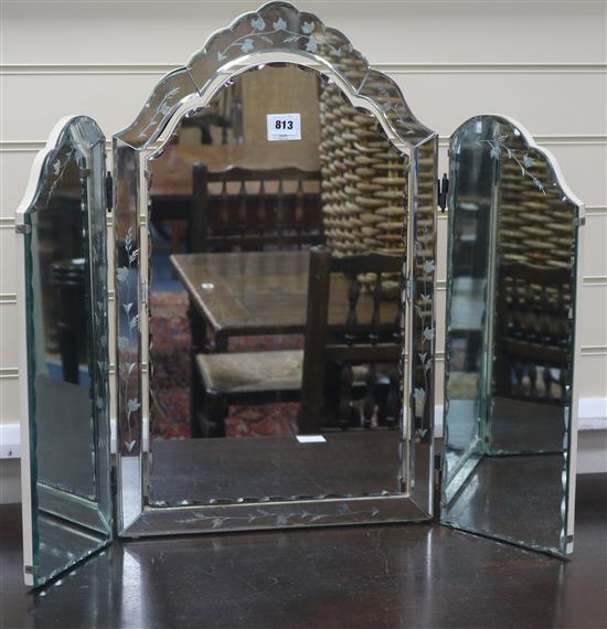 A Venetian etched glass triple mirror, H.67cm